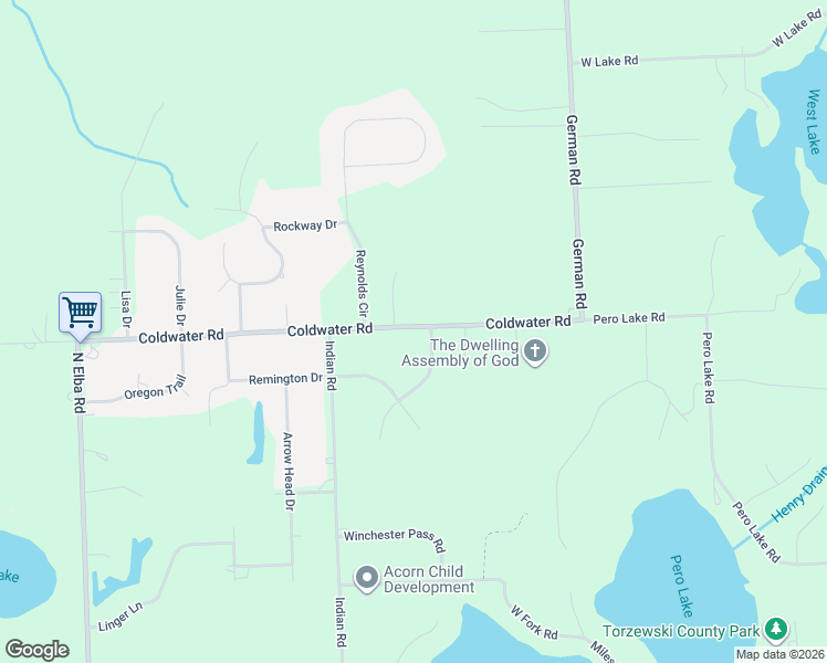 map of restaurants, bars, coffee shops, grocery stores, and more near 5144 Coldwater Road in Lapeer