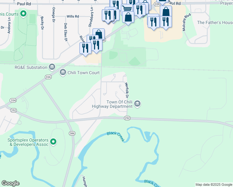 map of restaurants, bars, coffee shops, grocery stores, and more near 1 Norfolk Drive in Rochester