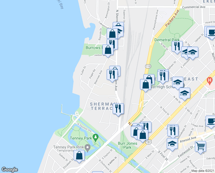 map of restaurants, bars, coffee shops, grocery stores, and more near 55 South Lakewood Garden Lane in Madison