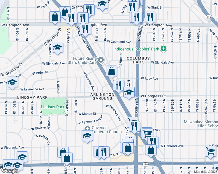 map of restaurants, bars, coffee shops, grocery stores, and more near 7841 West Appleton Avenue in Milwaukee
