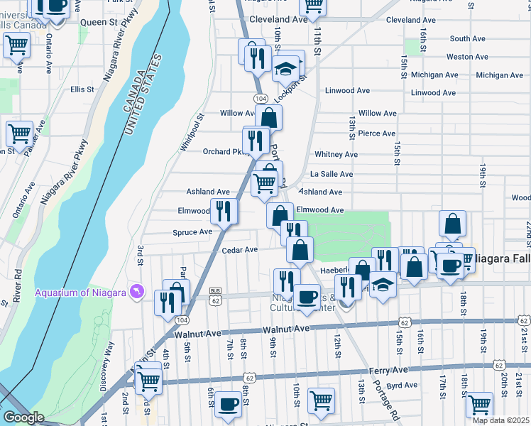 map of restaurants, bars, coffee shops, grocery stores, and more near 846-998 Portage Road in Niagara Falls