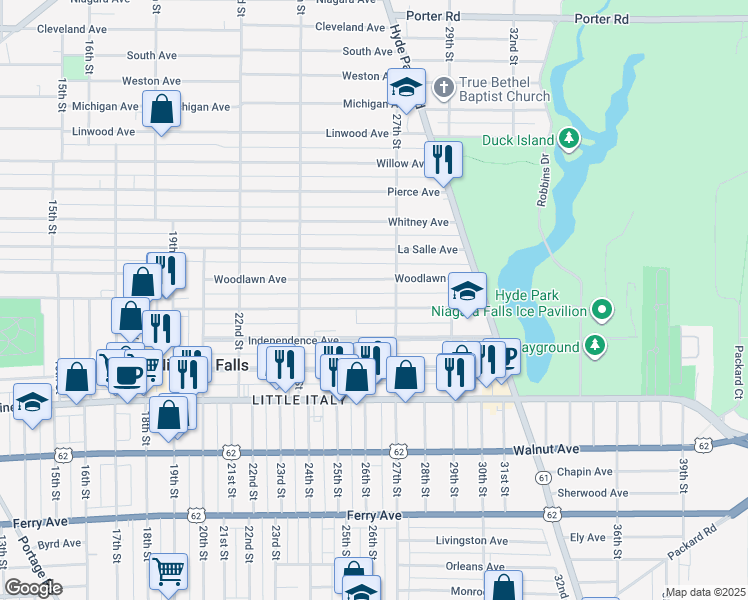 map of restaurants, bars, coffee shops, grocery stores, and more near 2482 Forest Avenue in Niagara Falls