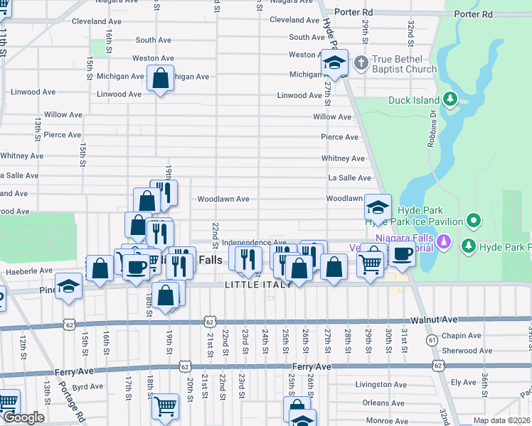 map of restaurants, bars, coffee shops, grocery stores, and more near in Niagara Falls