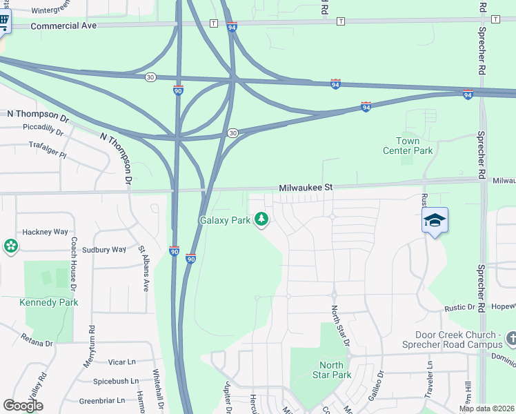 map of restaurants, bars, coffee shops, grocery stores, and more near 123 Milky Way in Madison