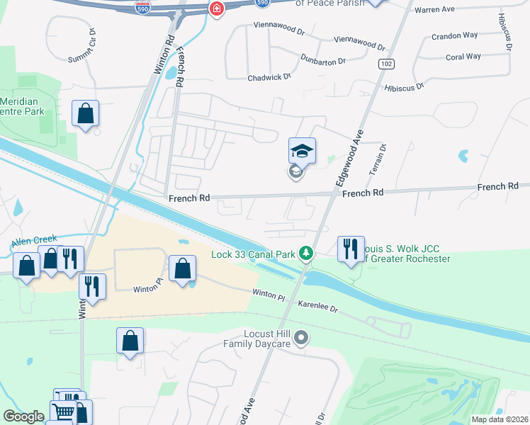 map of restaurants, bars, coffee shops, grocery stores, and more near 19 Pamela Lane in Brighton