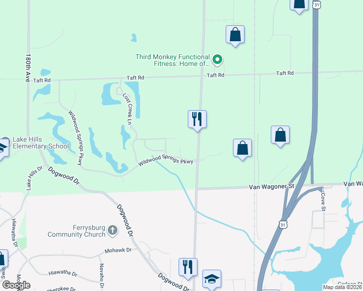 map of restaurants, bars, coffee shops, grocery stores, and more near 18125 174th Avenue in Spring Lake