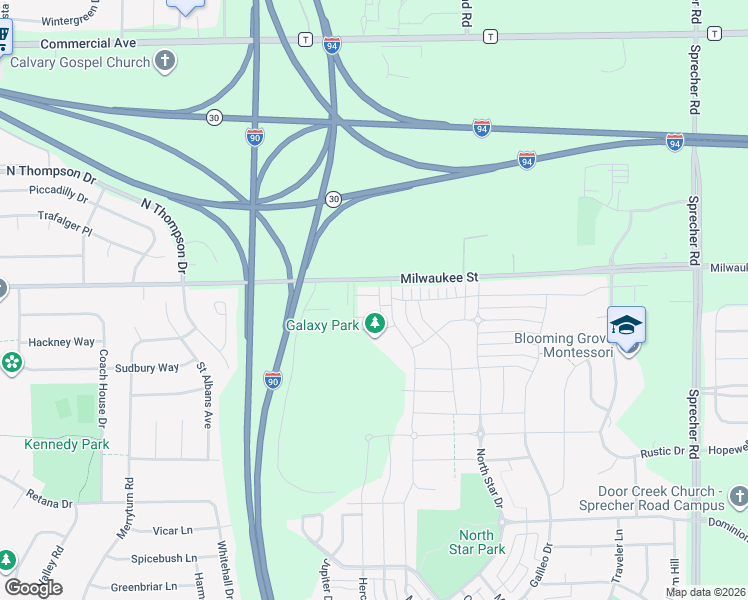 map of restaurants, bars, coffee shops, grocery stores, and more near 116 Milky Way in Madison