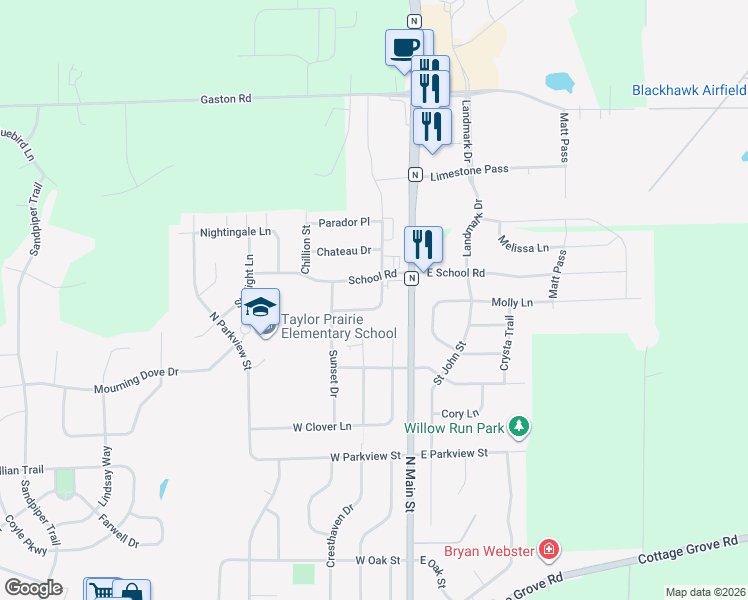 map of restaurants, bars, coffee shops, grocery stores, and more near 104 West Windsor Avenue in Cottage Grove