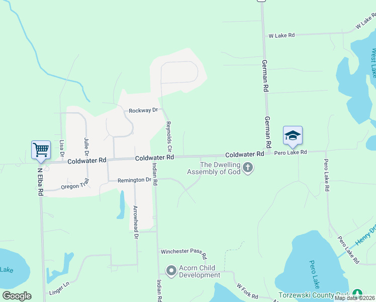 map of restaurants, bars, coffee shops, grocery stores, and more near 5187 Coldwater Road in Lapeer