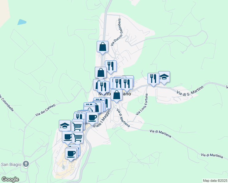 map of restaurants, bars, coffee shops, grocery stores, and more near in Montepulciano