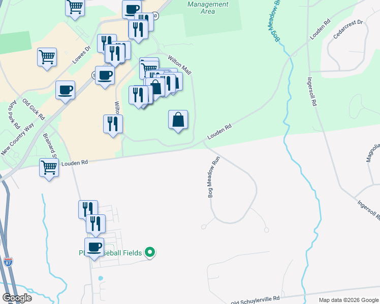 map of restaurants, bars, coffee shops, grocery stores, and more near 406 Louden Road in Saratoga Springs