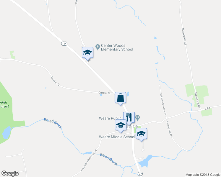 map of restaurants, bars, coffee shops, grocery stores, and more near 66 North Stark Highway in Weare