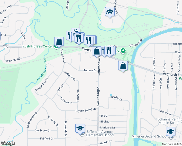 map of restaurants, bars, coffee shops, grocery stores, and more near 2 Terrace Villas in Fairport