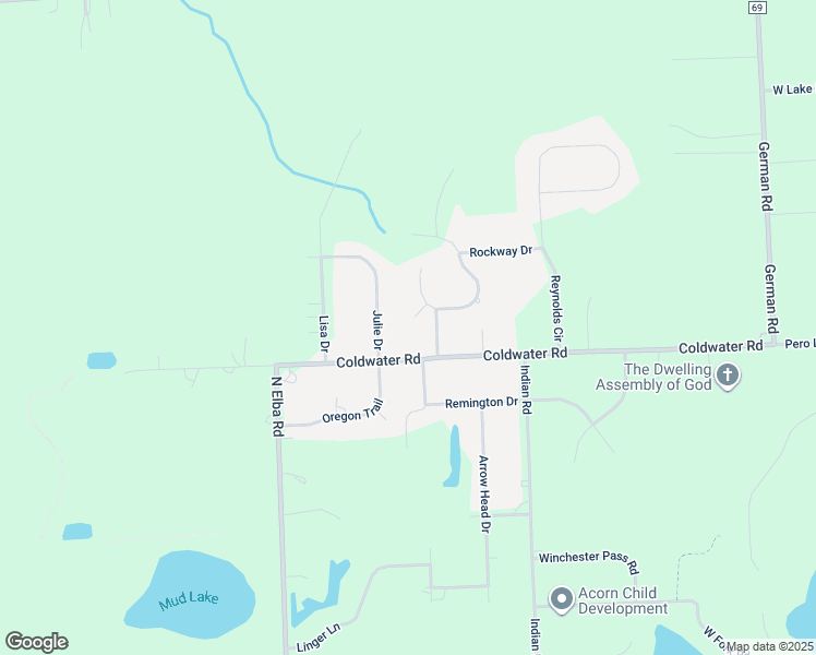 map of restaurants, bars, coffee shops, grocery stores, and more near 2544 Julie Drive in Columbiaville