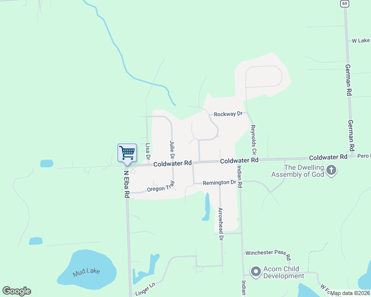 map of restaurants, bars, coffee shops, grocery stores, and more near 2544 Julie Drive in Columbiaville