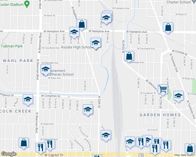 map of restaurants, bars, coffee shops, grocery stores, and more near in Milwaukee