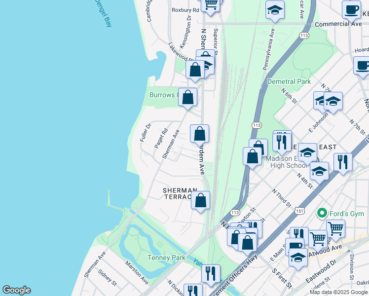 map of restaurants, bars, coffee shops, grocery stores, and more near 2017 Sherman Avenue in Madison