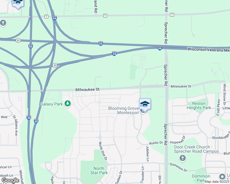 map of restaurants, bars, coffee shops, grocery stores, and more near 6106 Milwaukee Street in Madison