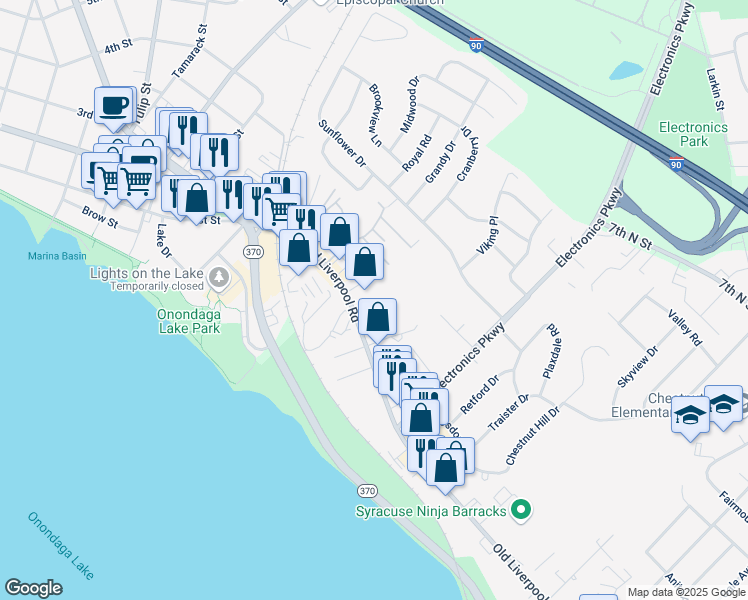 map of restaurants, bars, coffee shops, grocery stores, and more near 914-1/2 Old Liverpool Road in Liverpool