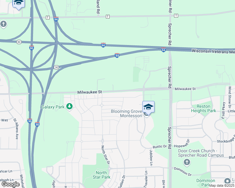 map of restaurants, bars, coffee shops, grocery stores, and more near 6106 Milwaukee Street in Madison