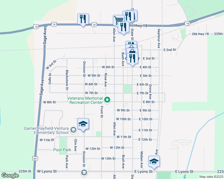 map of restaurants, bars, coffee shops, grocery stores, and more near 601-699 Allen Ave in Garner