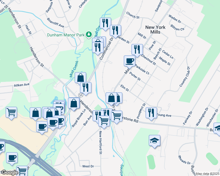 map of restaurants, bars, coffee shops, grocery stores, and more near 540 Main Street in New York Mills