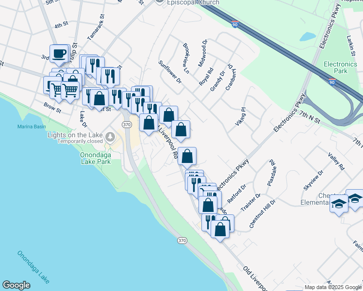 map of restaurants, bars, coffee shops, grocery stores, and more near 914 Old Liverpool Road in Liverpool