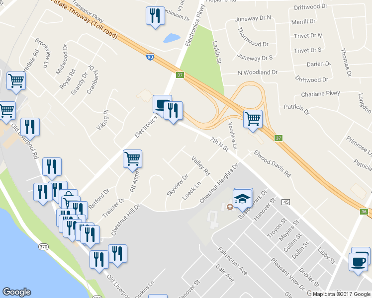 map of restaurants, bars, coffee shops, grocery stores, and more near 200 Mc Ardell Road in Liverpool