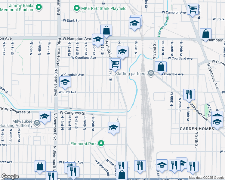 map of restaurants, bars, coffee shops, grocery stores, and more near in Milwaukee