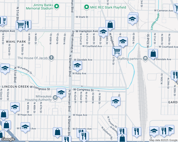 map of restaurants, bars, coffee shops, grocery stores, and more near in Milwaukee
