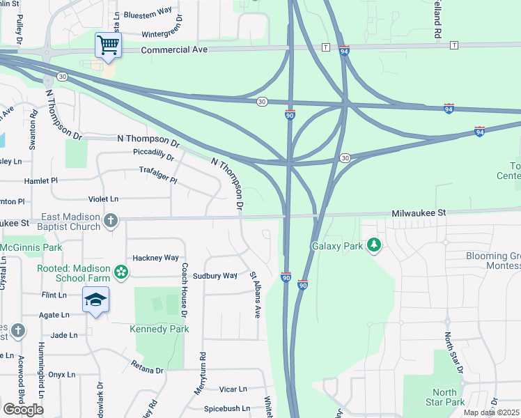 map of restaurants, bars, coffee shops, grocery stores, and more near 27 O'brien Court in Madison