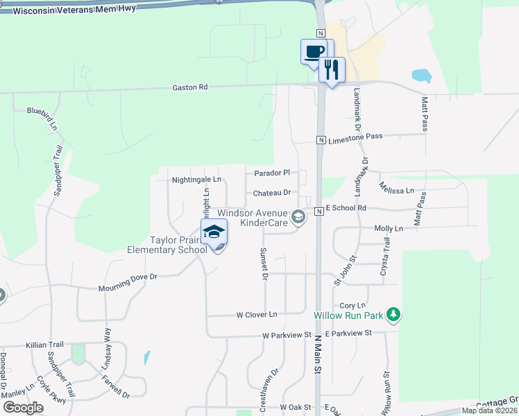 map of restaurants, bars, coffee shops, grocery stores, and more near 309 School Road in Cottage Grove