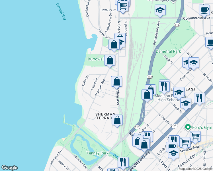 map of restaurants, bars, coffee shops, grocery stores, and more near 2017 Sherman Avenue in Madison