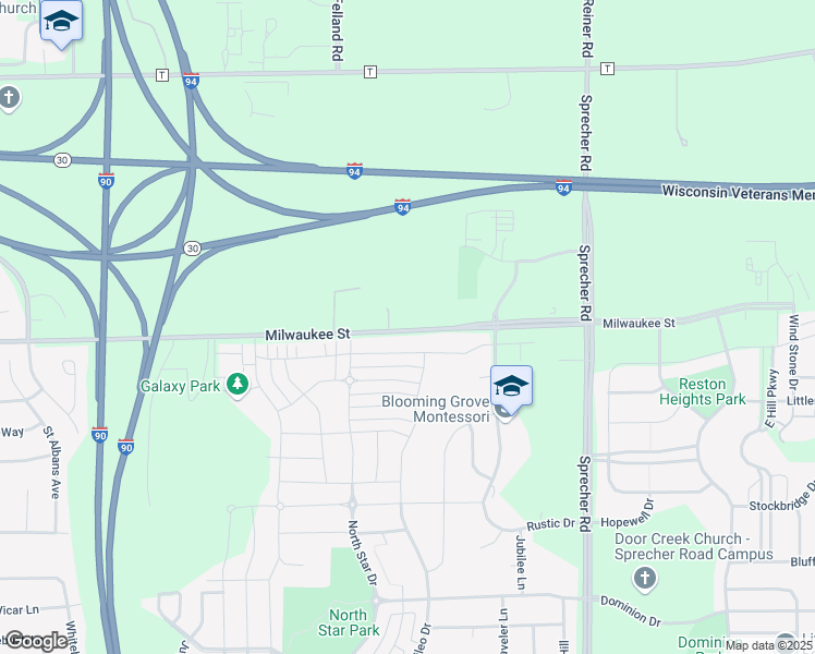 map of restaurants, bars, coffee shops, grocery stores, and more near 6106 Milwaukee Street in Madison