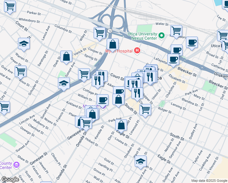 map of restaurants, bars, coffee shops, grocery stores, and more near 408 Mandeville St in Utica