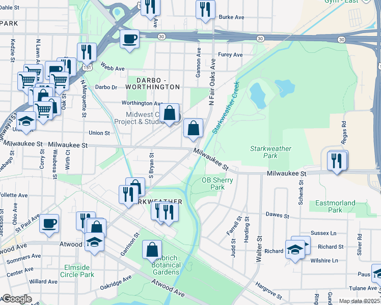 map of restaurants, bars, coffee shops, grocery stores, and more near 7 South Fair Oaks Avenue in Madison