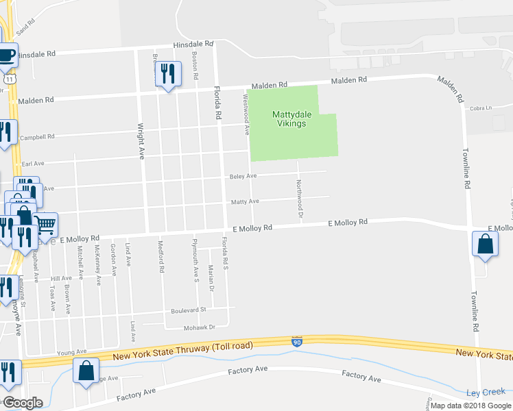 map of restaurants, bars, coffee shops, grocery stores, and more near 110 Westwood Avenue in Syracuse