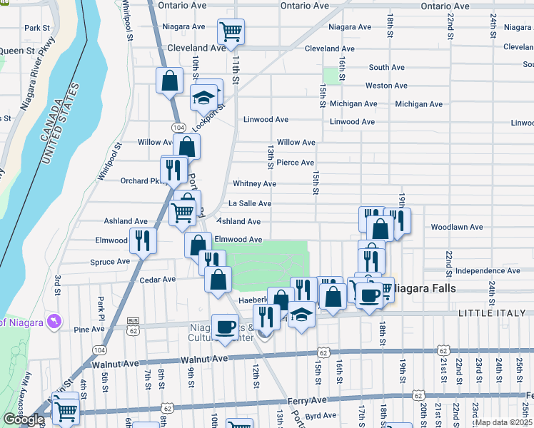 map of restaurants, bars, coffee shops, grocery stores, and more near 1110 13th Street in Niagara Falls