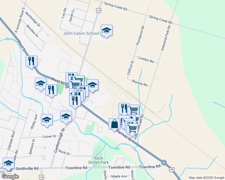 map of restaurants, bars, coffee shops, grocery stores, and more near 112 Jayla Lane in Smithville