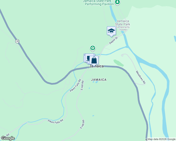 map of restaurants, bars, coffee shops, grocery stores, and more near 39 Pikes Falls Road in Jamaica