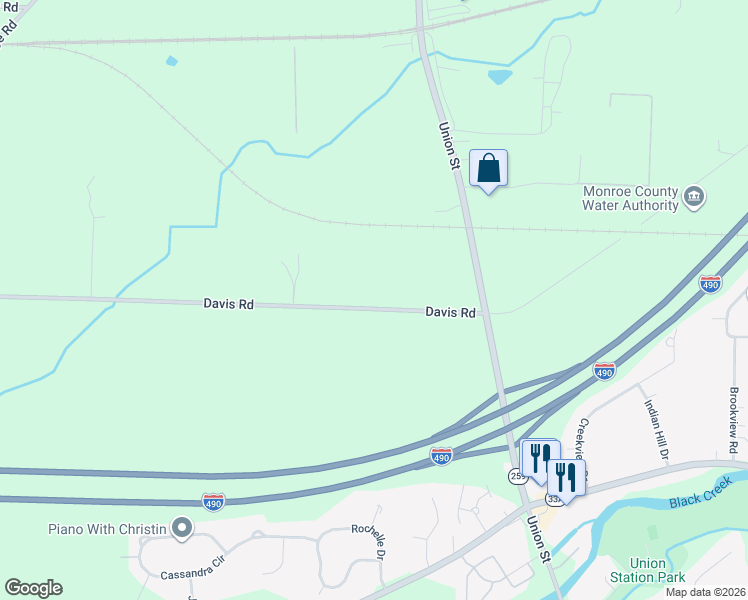 map of restaurants, bars, coffee shops, grocery stores, and more near 1476 Davis Road in Churchville
