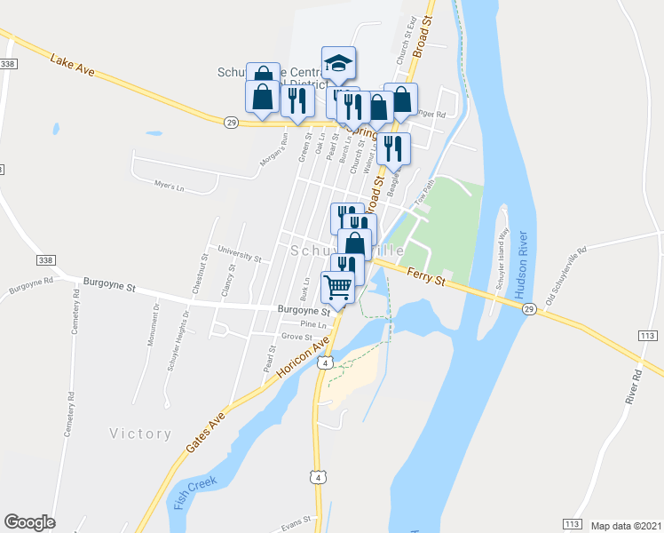 map of restaurants, bars, coffee shops, grocery stores, and more near in Schuylerville