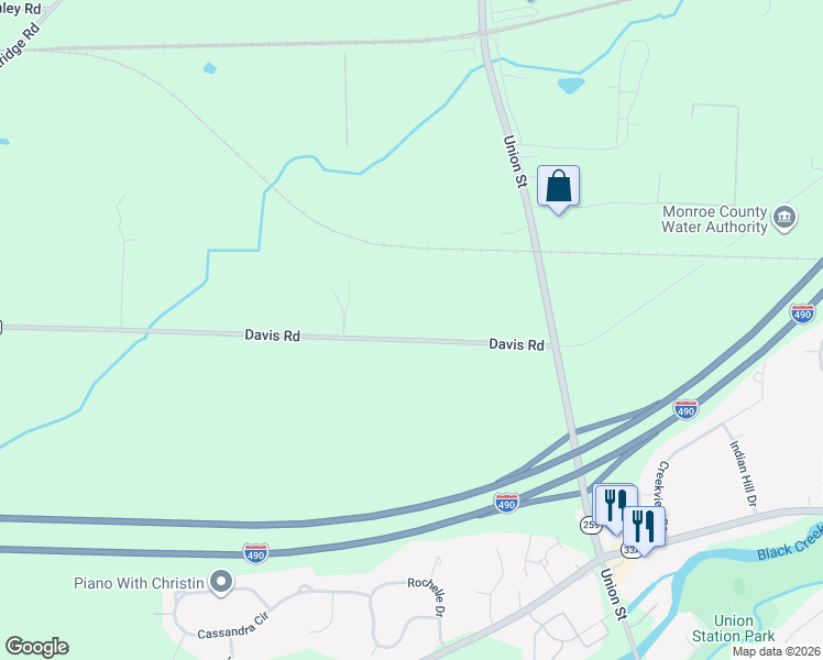 map of restaurants, bars, coffee shops, grocery stores, and more near 1476 Davis Road in Churchville