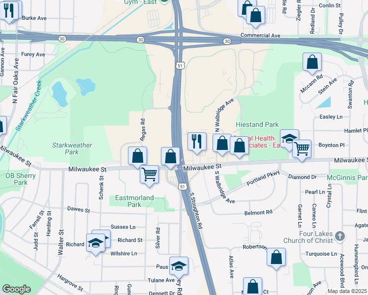 map of restaurants, bars, coffee shops, grocery stores, and more near 4004 Alvarez Avenue in Madison