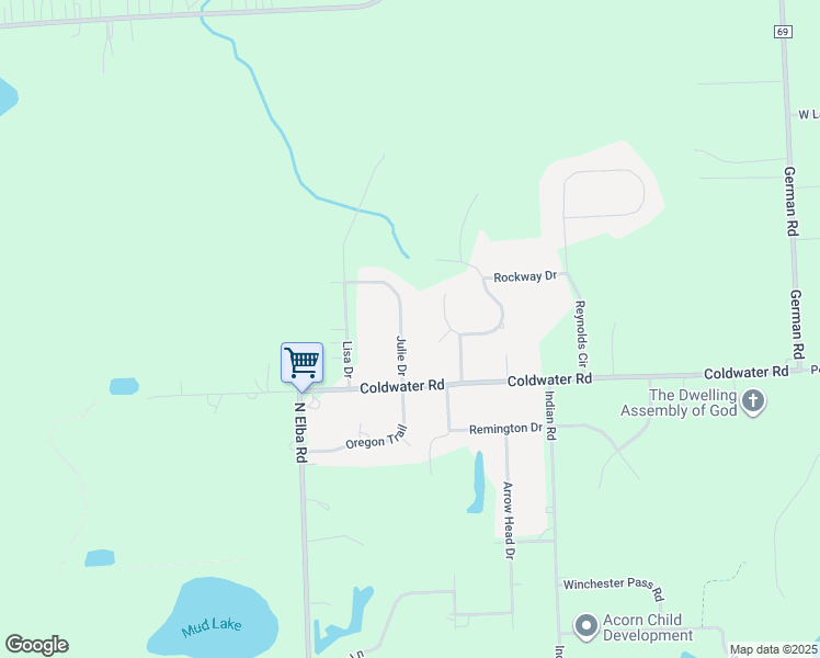 map of restaurants, bars, coffee shops, grocery stores, and more near 2544 Julie Drive in Columbiaville