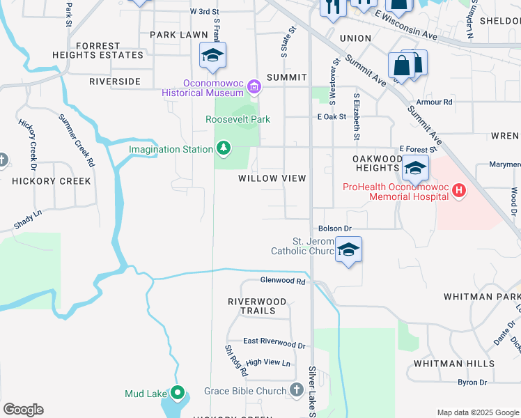 map of restaurants, bars, coffee shops, grocery stores, and more near 208 Oconomowoc Square in Oconomowoc