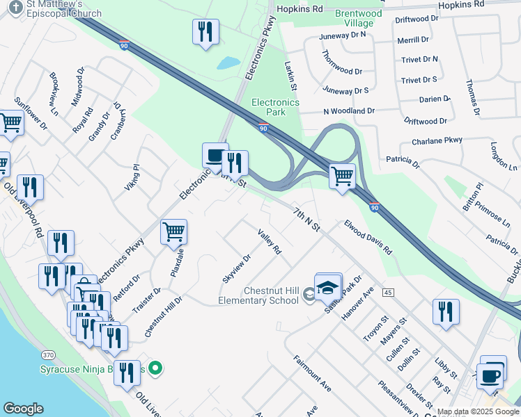 map of restaurants, bars, coffee shops, grocery stores, and more near 200 Mc Ardell Road in Liverpool