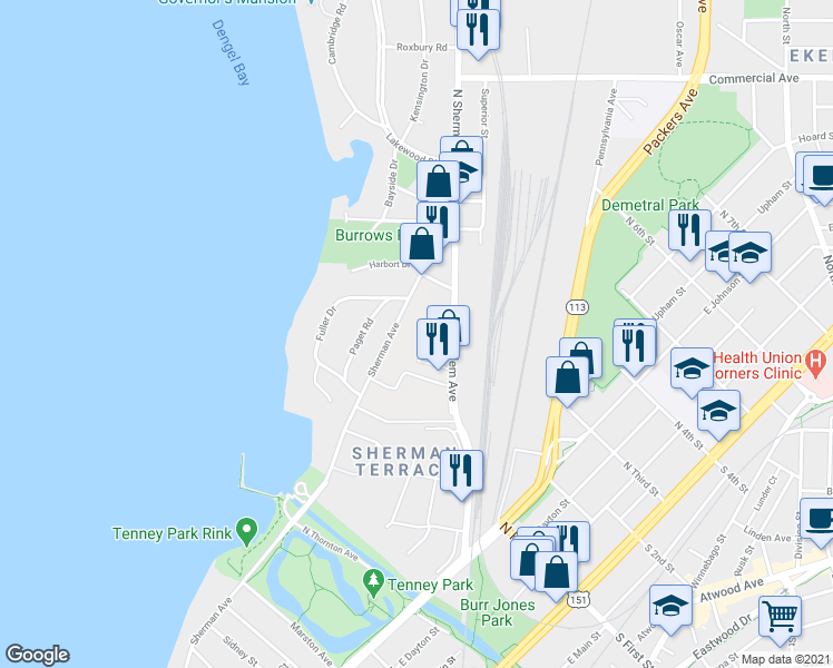 map of restaurants, bars, coffee shops, grocery stores, and more near 2017 Sherman Avenue in Madison