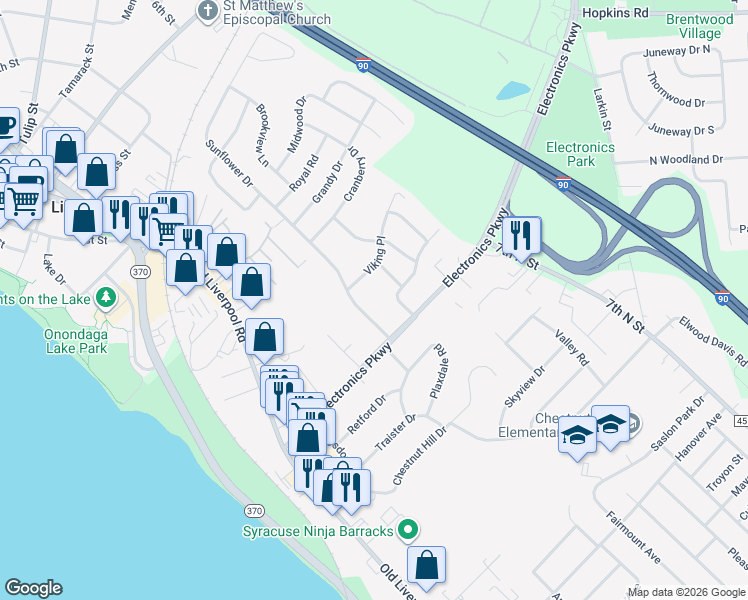 map of restaurants, bars, coffee shops, grocery stores, and more near 105 Daniel Drive in Salina