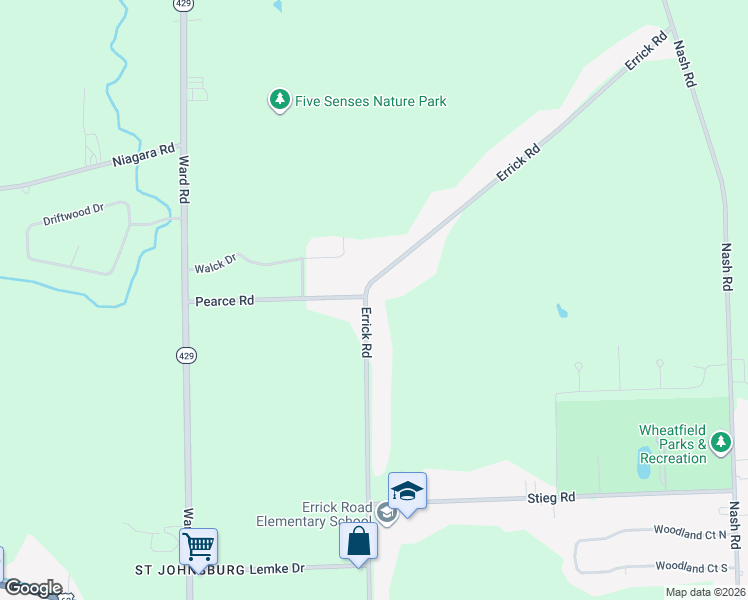 map of restaurants, bars, coffee shops, grocery stores, and more near 6717 Errick Road in North Tonawanda